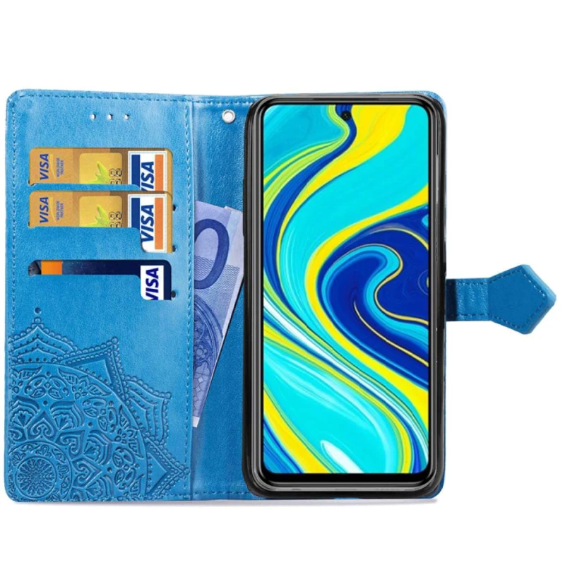 Шкіряний чохол-книжка Art Case з візитницею для Xiaomi Redmi Note 9s / Note 9 Pro / Note 9 Pro Max – Синій. Фото 3 з 8