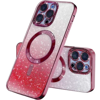Чехол с блесками, защитными линзами на камеру и MagSafe для Samsung Galaxy S24+ — Красный / Red