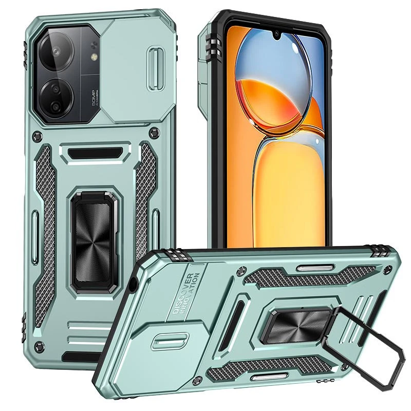 Ударостійкий чохол Square Ring зi шторкою на камеру на Xiaomi Redmi 15 4G (Global) / 5G – Зелений / Light Green. Фото 1 з 1