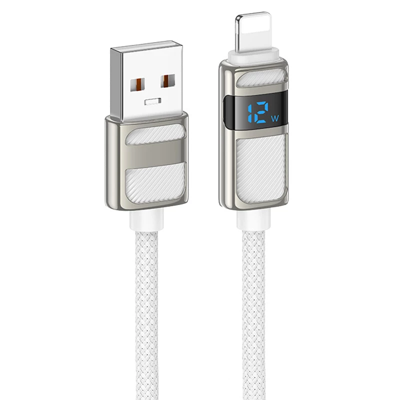 Дата кабель Hoco U137 Line with display USB to Lightning 2.4A/12W (1.2m) – White. Фото 1 з 5