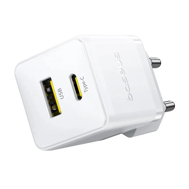 СЗУ Baseus Palm Fast Charger 30W (1USB-A/1C) + кабель Type-C to Type-C (P1011160A) – Moon White. Фото 3 из 6