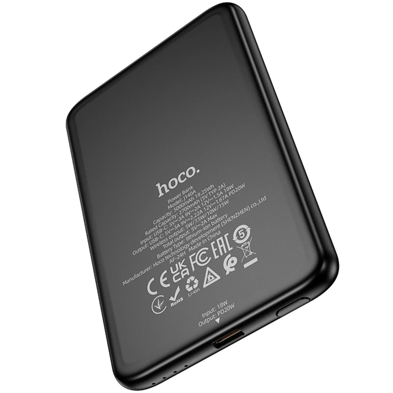 Портативний ЗП Power Bank Hoco J140A Tony ultra-thin PD20W з БЗП 5000 mAh – Black. Фото 3 з 4