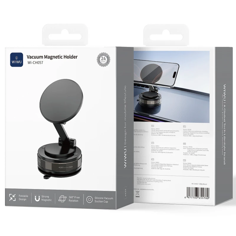 Автотримач WIWU Wi-CH057 Holdex Magnetic Car Holder with Vacuum Mount – Black. Фото 2 з 4