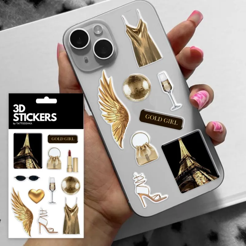 Стікер-набір 3D до 10*15см XXL – Golden Glam (11 pcs). Фото 3 з 3
