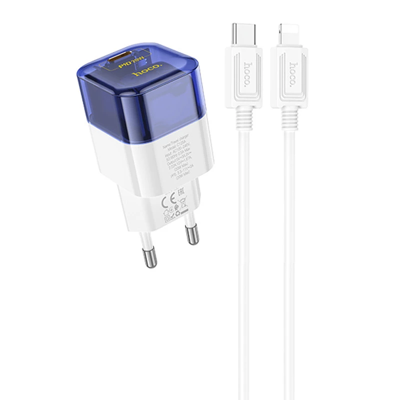 

МЗП Hoco C125A Transparent 1C PD20W + Type-C to Lightning (Transparent blue)