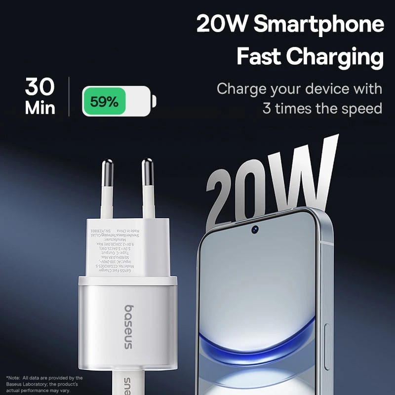 СЗУ Baseus GaN5S OS 1C 20W (P10162503) – Moon White. Фото 3 из 7