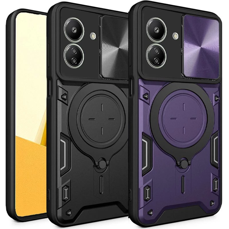 Ударостійкий чохол Bracket Ringstand із захисною шторкою для камери на Xiaomi Redmi 13C фото 1 з 2