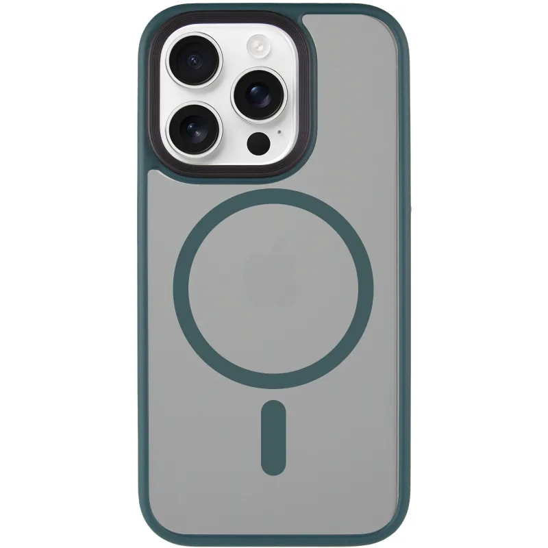 TPU+PC чехол Metal Buttons with Magnetic Fit для Apple iPhone 15 Pro (6.1") – Зеленый / Dark Green. Фото 4 из 7