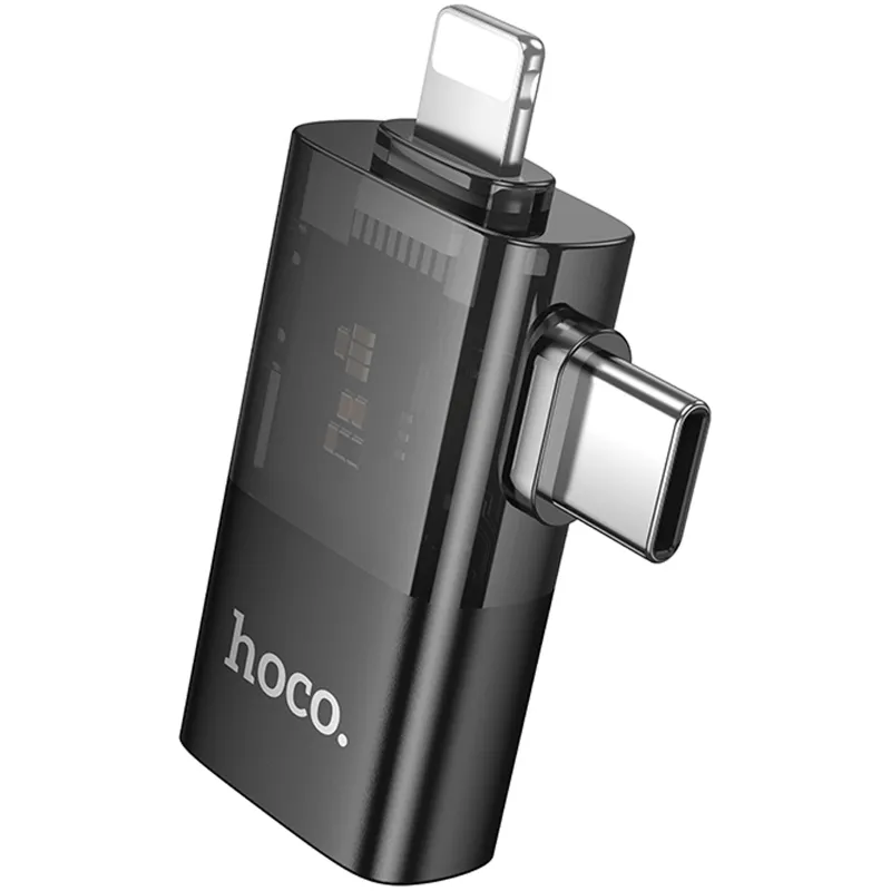 Переходник Hoco UA36E Combo 2-in-1 (Type-C/Lightning to USB2.0) – Black. Фото 3 из 4