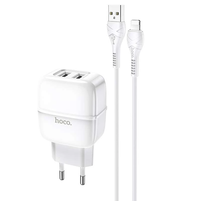 

СЗУ Hoco C77A (2USB/2.4A) + Lightning (Белый), Білий