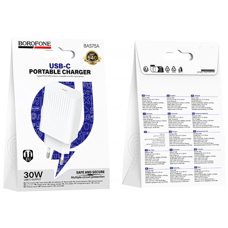 СЗУ Borofone BAS75A Source PD30W (1USB-C) – White. Фото 2 из 5