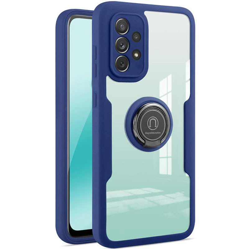 

TPU+PC чехол с защитой 360 градусов с металлическим кольцом для Samsung Galaxy A72 4G / A72 5G (Синий), Синій