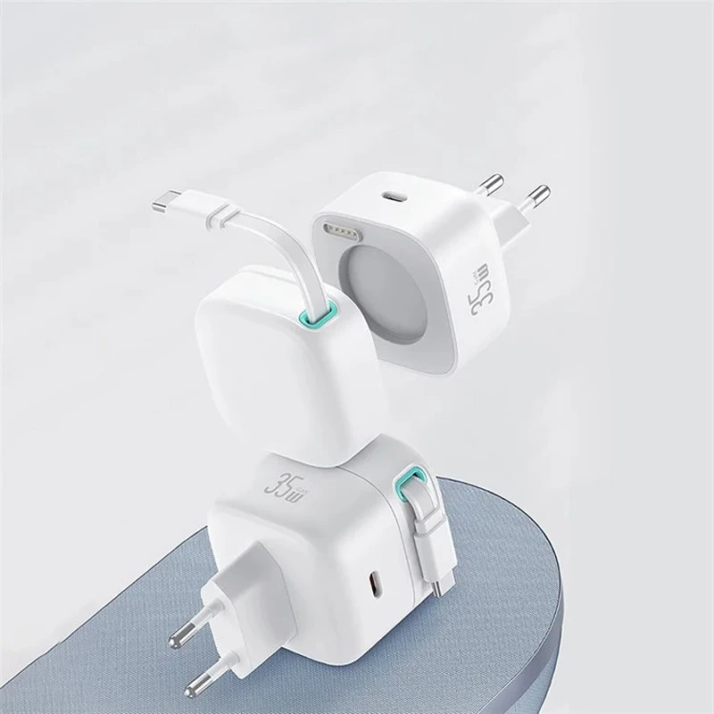 МЗП Usams US-CC202 GaN With Type-C Magnetic Retractable Cable Module XMF Ser. 35W (2USB-C) – White. Фото 2 з 8