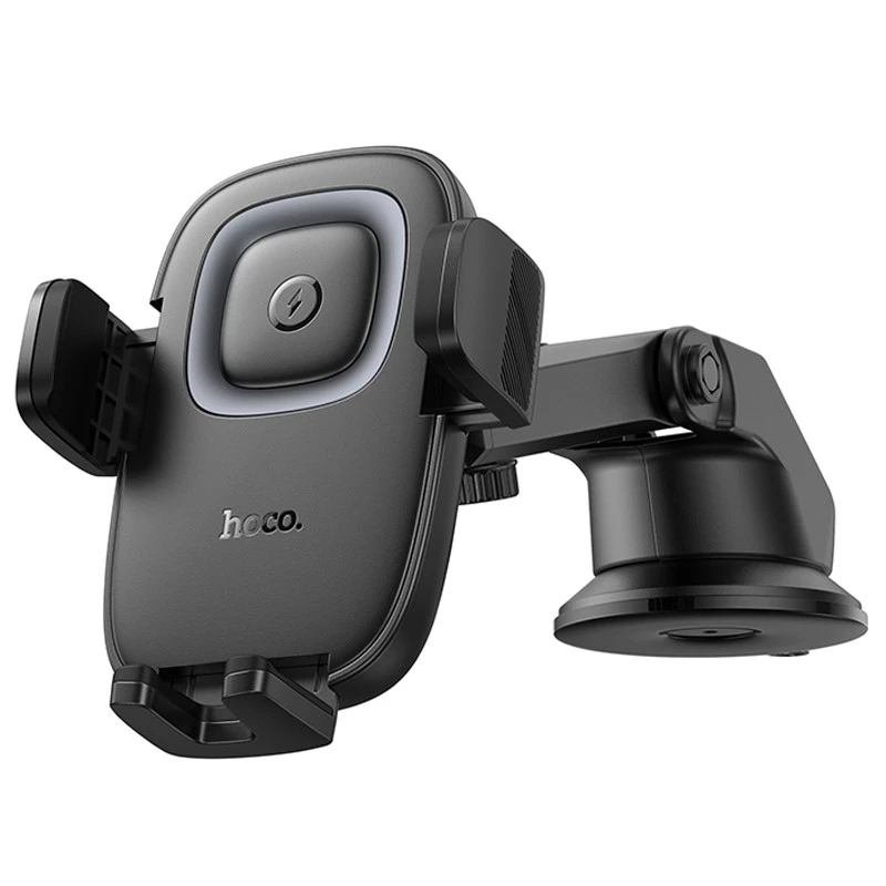 Автотримач з БЗП Hoco HW32 Crown push-type (center console) – Black / Metal gray. Фото 4 з 8