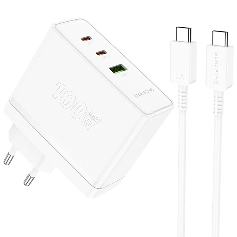 МЗП Borofone BN11 Imperial PD100W+QC3.0 (1USB-A/2C) + кабель Type-C to Type-C – White. Фото 1 з 6