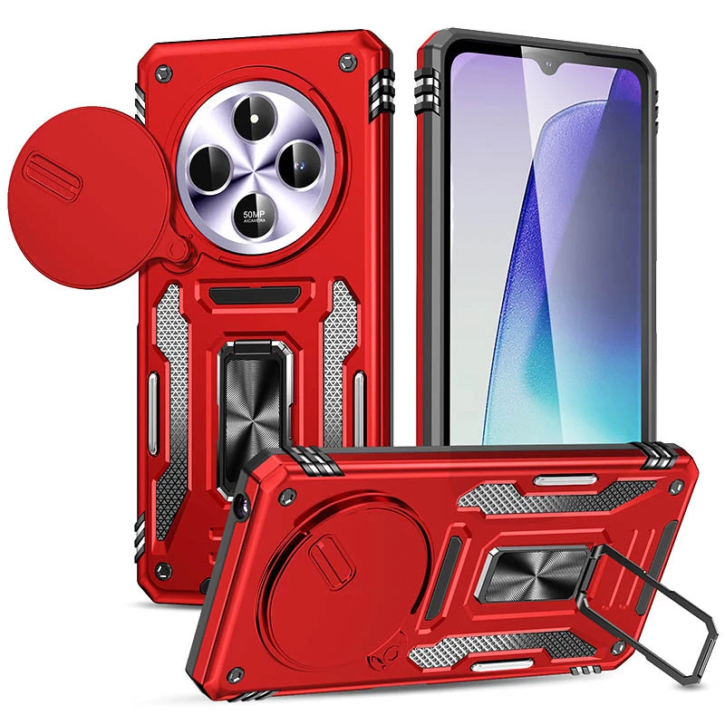 Ударостійкий чохол Square Ring зi шторкою на камеру на Xiaomi Poco C75 – Червоний / Red. Фото 1 з 2