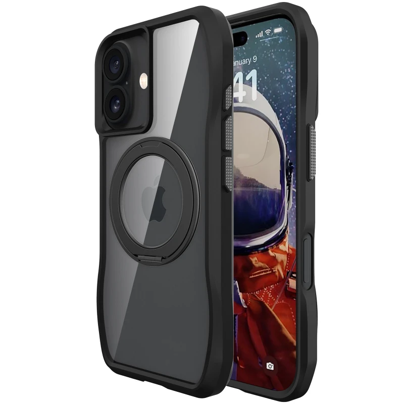 TPU+PC чохол Space Octagon MagSafe with aluminium ring для Apple iPhone 17 (6.3") – Black. Фото 2 з 6