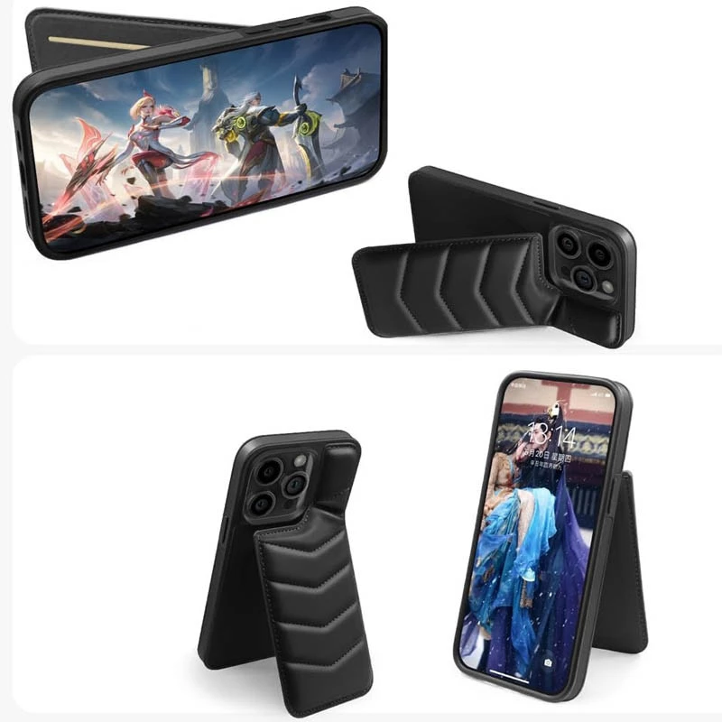 Шкіряна накладка Пуховик з Magnetic Safe на Apple iPhone 14 Pro (6.1") – Black. Фото 3 з 5