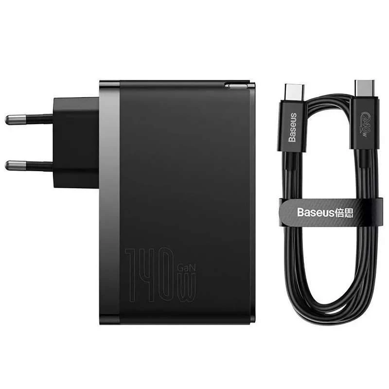 МЗП Baseus GaN5 Pro 2Type-C+USB 140W EU (with Type-C to Type-C 140W (1m)) (CCGP100201) – Black. Фото 5 з 6