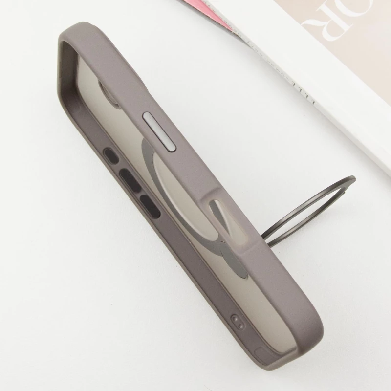 Кольоровий TPU+PC з металевими кнопками, кільцем та MagSafe на Apple iPhone 16 – Grey. Фото 4 з 7