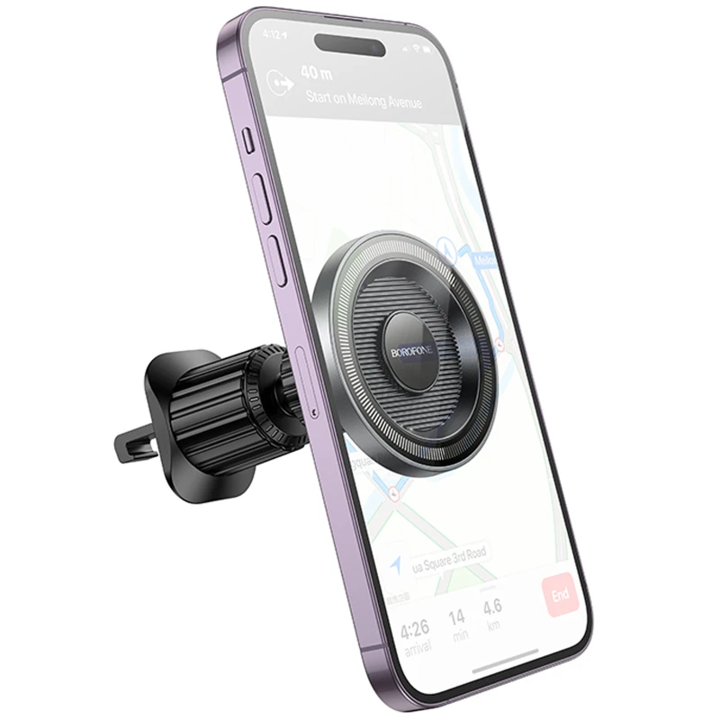 Автодержатель Borofone BH122 Profit ring magnetic (air outlet) – Black / Metal gray. Фото 3 из 6