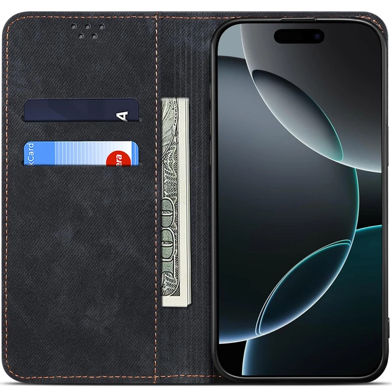 Шкіряний чохол-книжка Urban Denim series для Samsung Galaxy A07 – Black. Фото 3 з 4