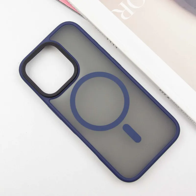 TPU+PC чохол Metal Buttons with Magnetic Fit для Apple iPhone 16 Pro – Синій / Navy Blue. Фото 3 з 9