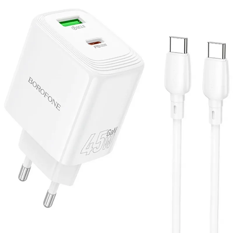 МЗП Borofone BAS93A Cloud PD30W+QC3.0 (1USB-A/1C) + кабель Type-C to Type-C фото 1 з 1