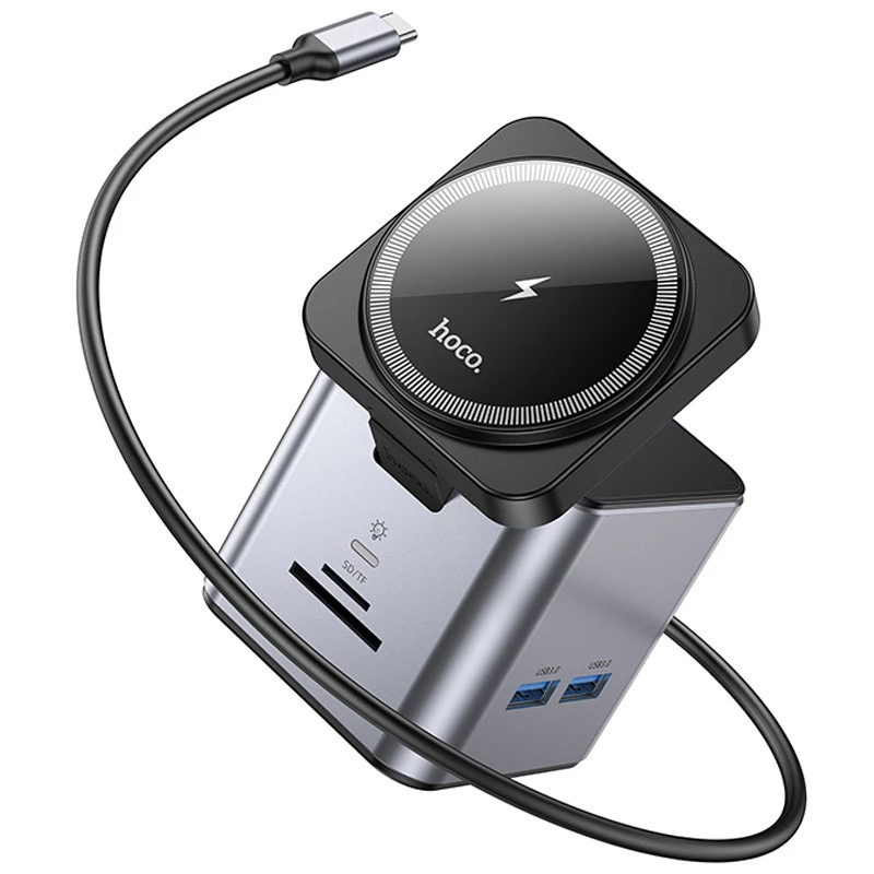 Перехідник HUB Hoco HB49 Effortless 9in1 100W з БЗП – Metal gray. Фото 4 з 8