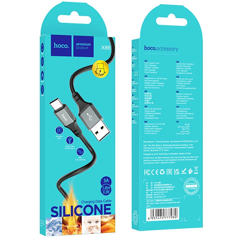 Дата кабель Hoco X86 Spear USB to Type-C (1m) – Black. Фото 4 из 4