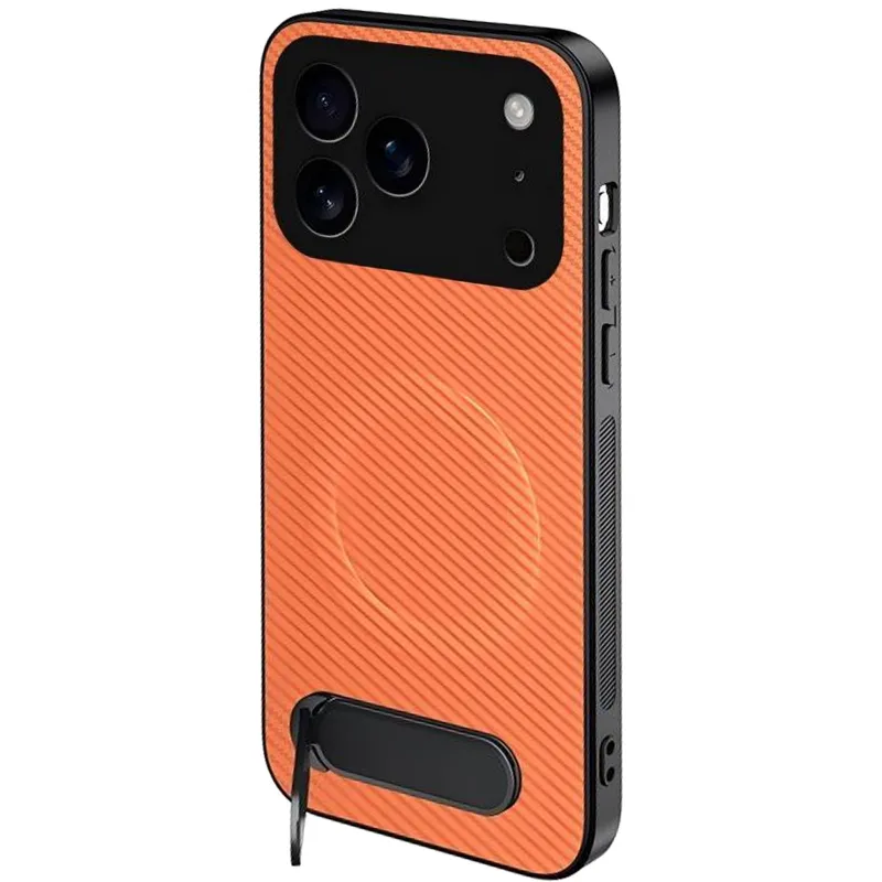 TPU+PC чохол Carbon Kickstand Magnetic Case для Apple iPhone 18 Pro – Orange. Фото 1 з 2