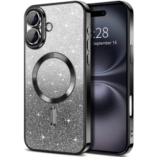 Чохол з блискітками, захисними лінзами на камеру та MagSafe на Apple iPhone 16 — Чорний / Black