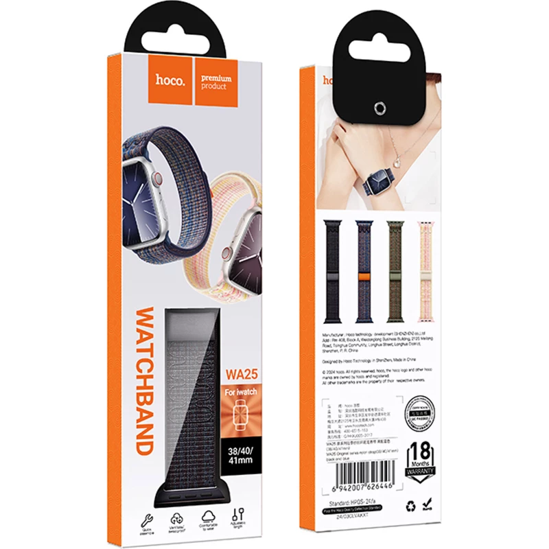Ремінець Hoco WA25 Original series nylon strap для Apple watch 42(ser.1-3)/44/45/49mm – Black and Blue. Фото 2 з 2