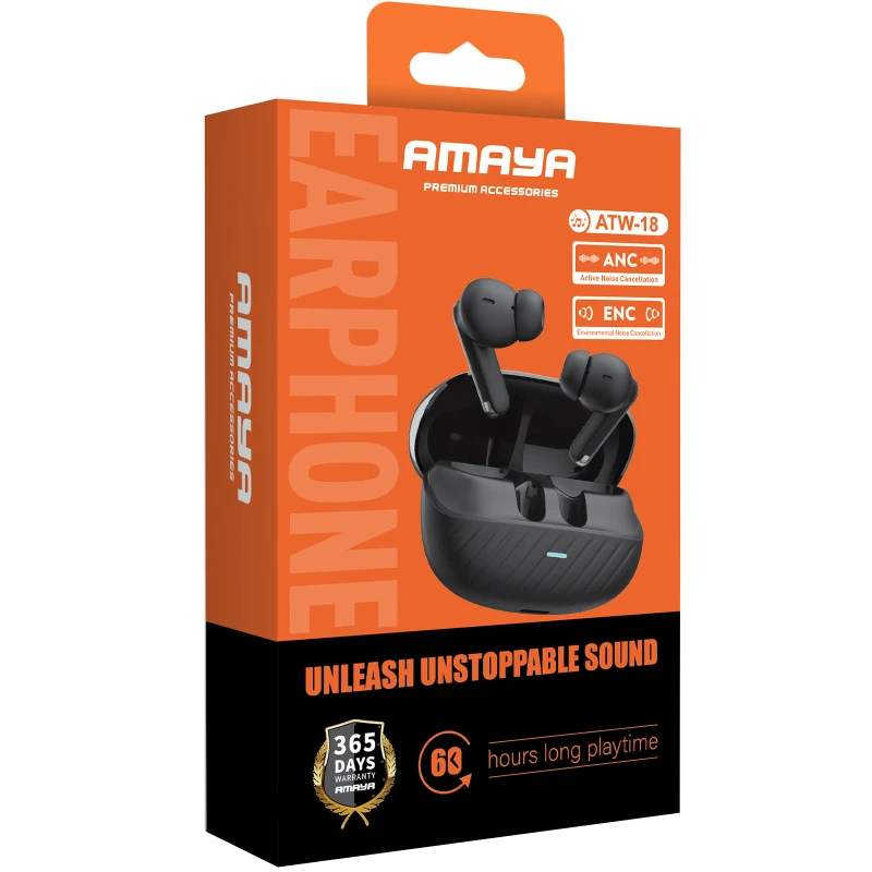 Беспроводные TWS наушники Amaya ATW-18 ANC+ENC – Black. Фото 2 из 2