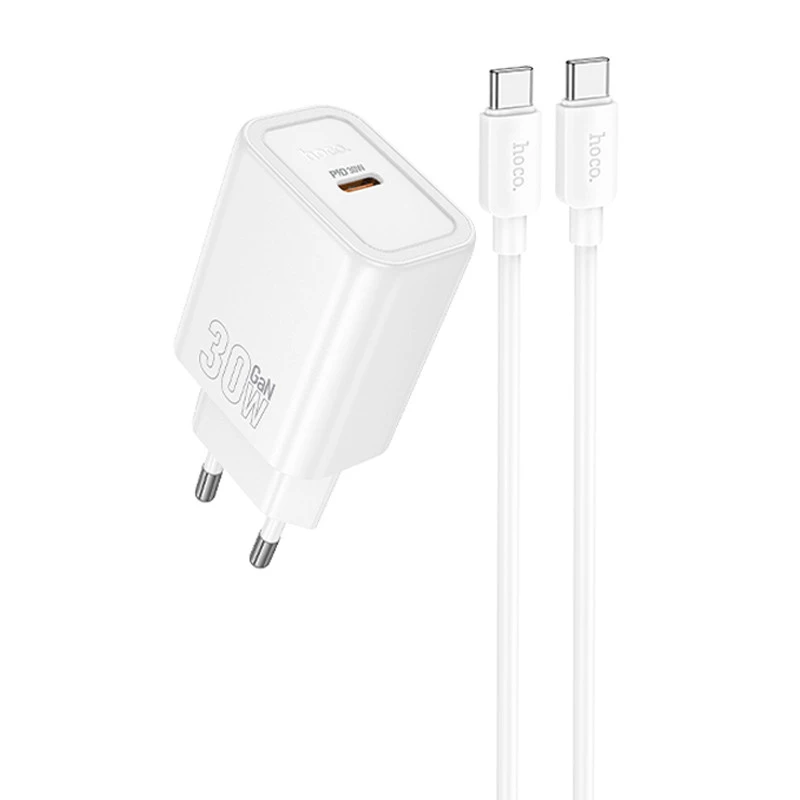 МЗП Hoco N62 Gentle PD30W (1USB-C) + кабель Type-C to Type-C – White. Фото 1 з 4