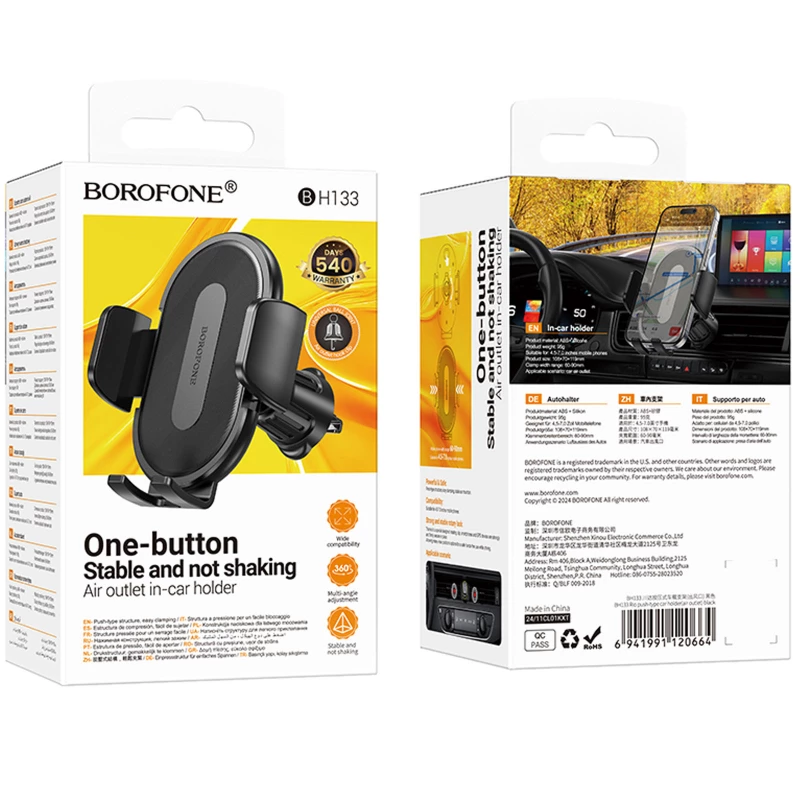 Автотримач Borofone BH133 Rio push-type (air outlet) – Black. Фото 6 з 6