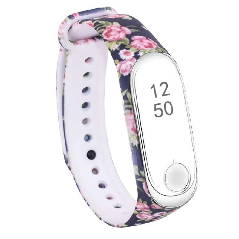 

Силіконовий ремінець з малюнком для Xiaomi Mi Band 3/4 (Троянди / Синій)