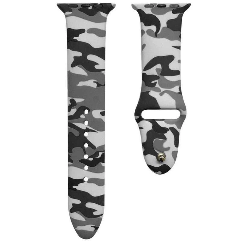 Силіконовий ремінець з малюнком для Apple watch 38mm / 40mm – Сірий / Камуфляж. Фото 2 з 2