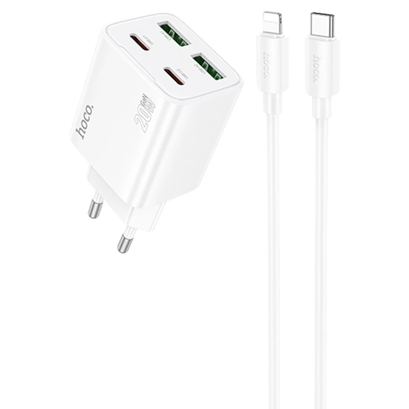 СЗУ Hoco N55 Fundador PD20W four-port (2USB-A/2C) + Type-C to Lightning – White. Фото 1 из 4
