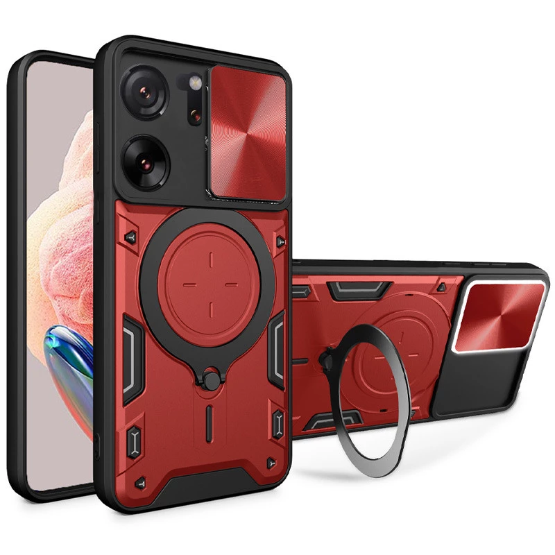 

Ударостійкий чохол Bracket Ringstand із захисною шторкою для камери на Xiaomi 13T (Red)