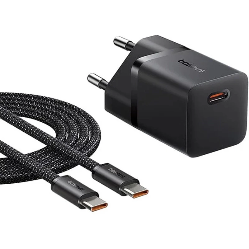 МЗП Baseus GaN5 Fast Charger (mini) 1C 25W + Type-C to Type-C (P10110909113) – Cluster Black. Фото 2 з 3
