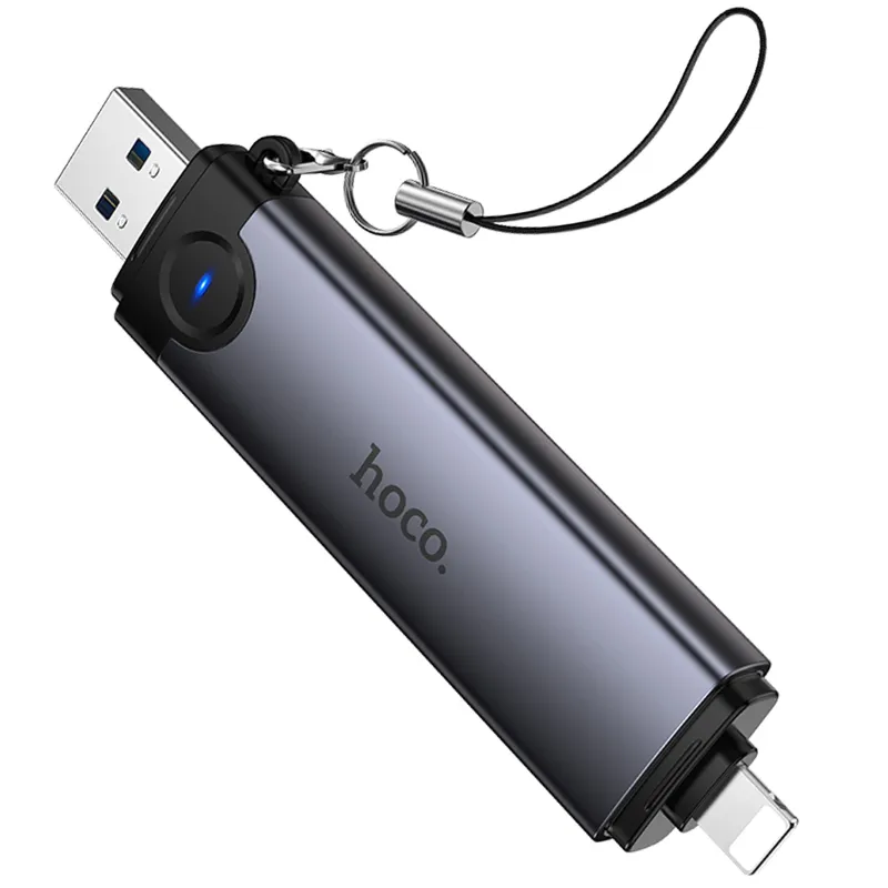 Картридер Hoco HB56A Victory 5in1 Lightning/USB2.0 to SD/TF3.0 + USB 2.0 – Metal gray. Фото 5 з 6