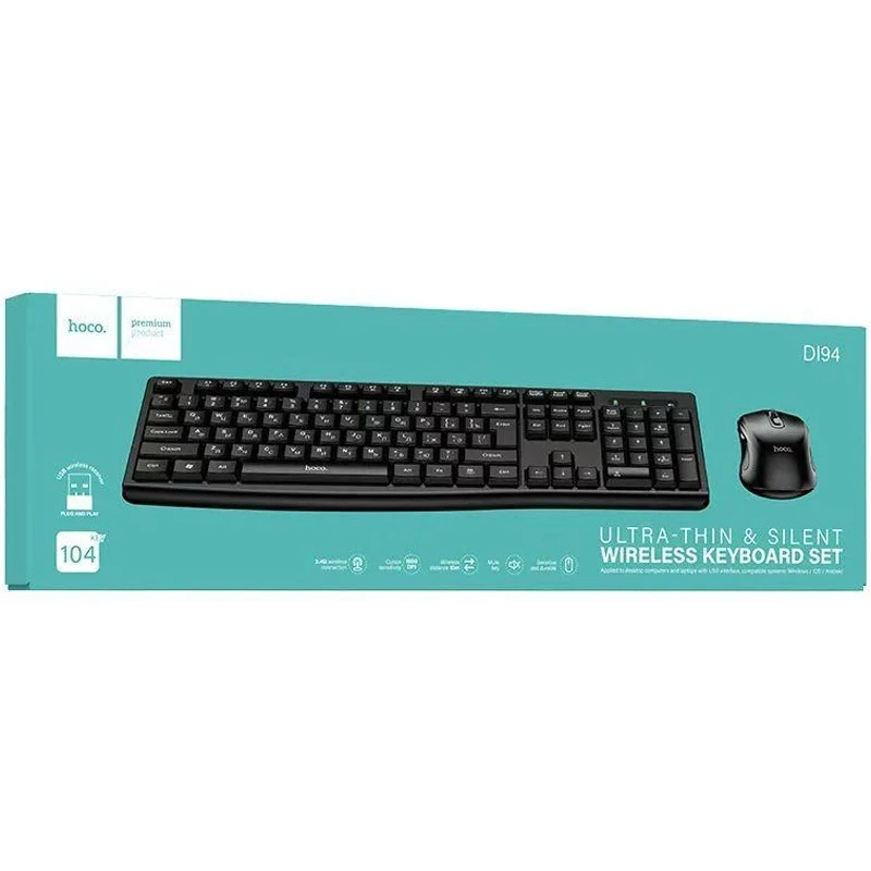 Бездротова клавіатура + миша Hoco DI94 Ultra Thin 2.4G – Black. Фото 5 з 5