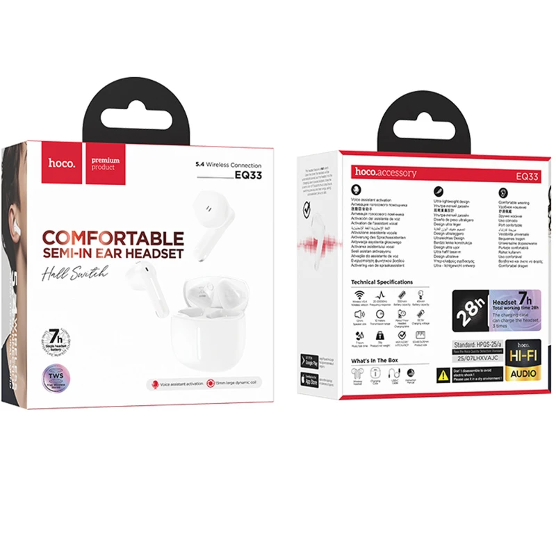 Бездротові TWS навушники Hoco EQ33 Gem (App) – White. Фото 2 з 3