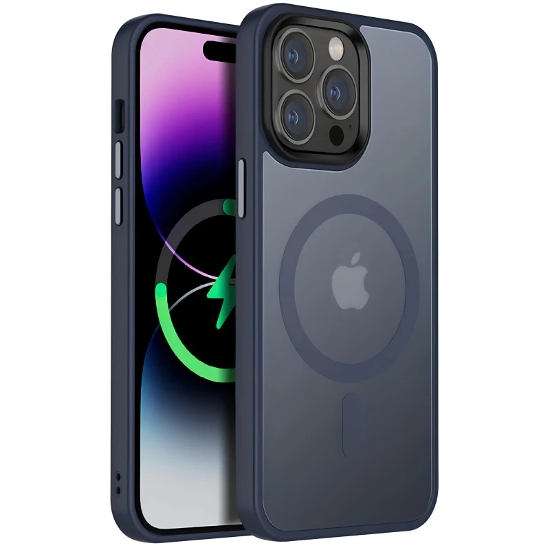 Чохол Colorful Metal Buttons MagSafe для Apple iPhone 15 Pro (6.1") – Синій / Navy Blue. Фото 1 з 1