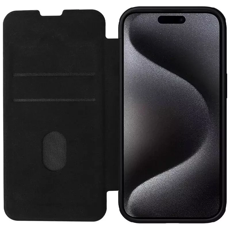 Кожаный чехол (книжка) Nillkin Qin Prop Plain Camshield для Apple iPhone 16 Pro – Classic Black. Фото 7 из 12