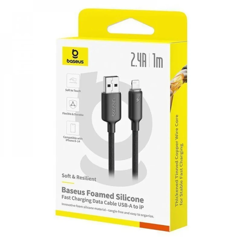 Дата кабель Baseus Foamed Silicone USB to Lightning 2.4A (1m) (E04269) – Cosmic Black. Фото 2 из 5