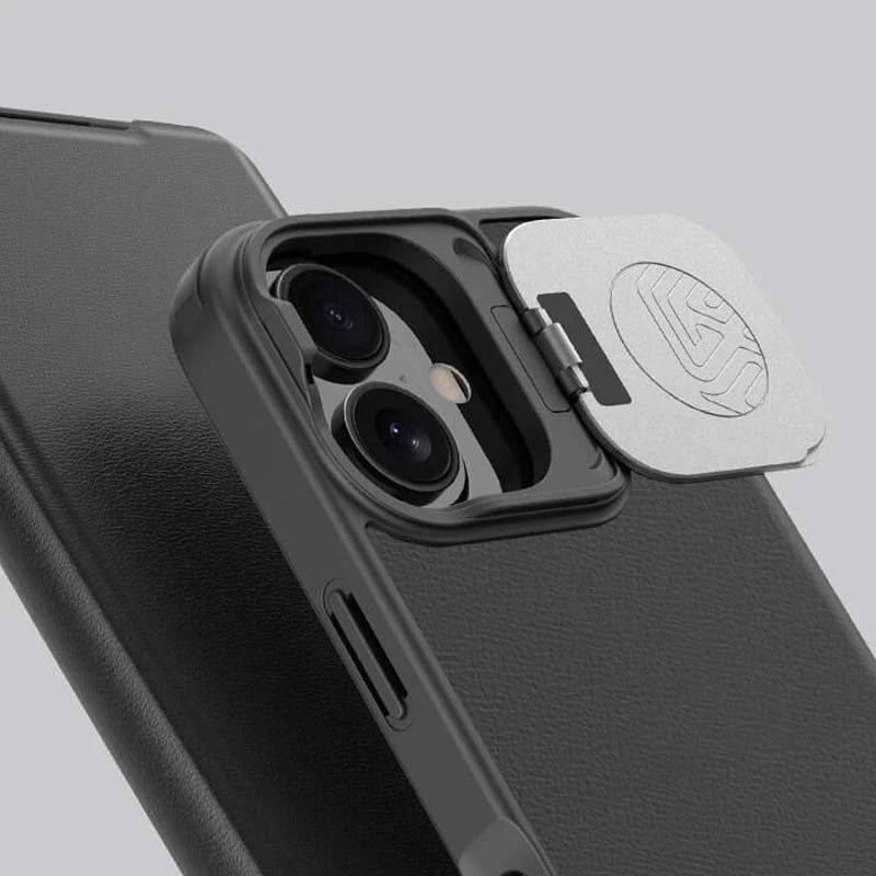 Шкіряний чохол (книжка) Nillkin Qin Prop Plain Camshield для Apple iPhone 16 – Classic Black. Фото 7 з 10