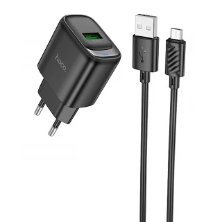 МЗП Hoco C140A Smart QC3.0 18W (1USB-A) + кабель USB to MicroUSB фото 1 з 5