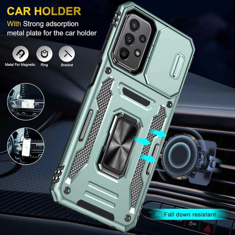 Ударопрочный чехол Square Ring c шторкой на камеру для Samsung Galaxy A13 4G – Зеленый / Light Green. Фото 5 из 9